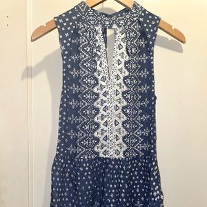 ANGIE Blue and White Pattern Romper Size Small